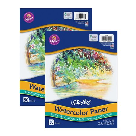 UCREATE Watercolor Paper, White, 140 lb., 9in. x 12in., 100PK P4943